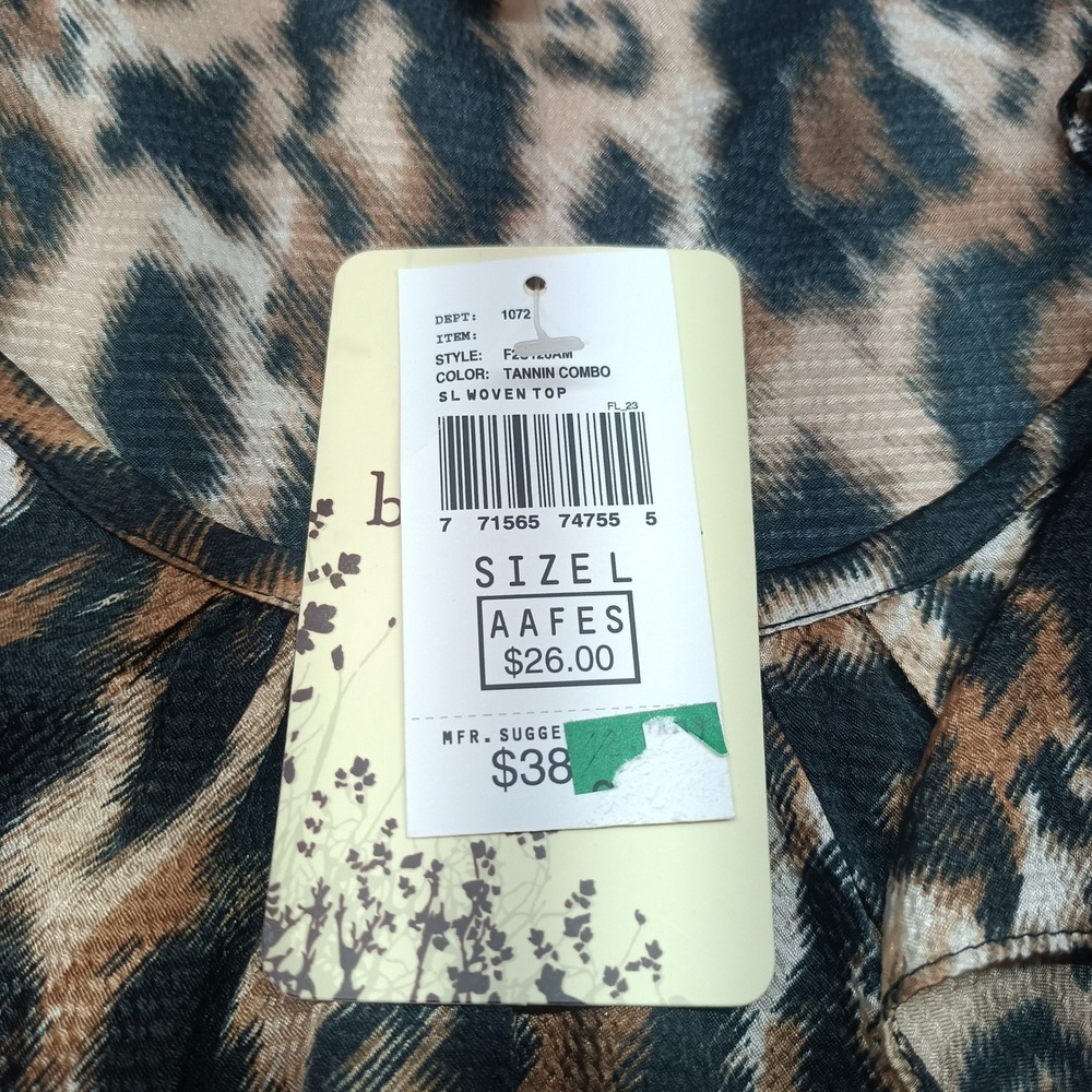 Brina & Em Womens L Leopard Print Ruffle Bubble Hem Sleeveless Blouse Tannin NWT - Picture 4 of 6